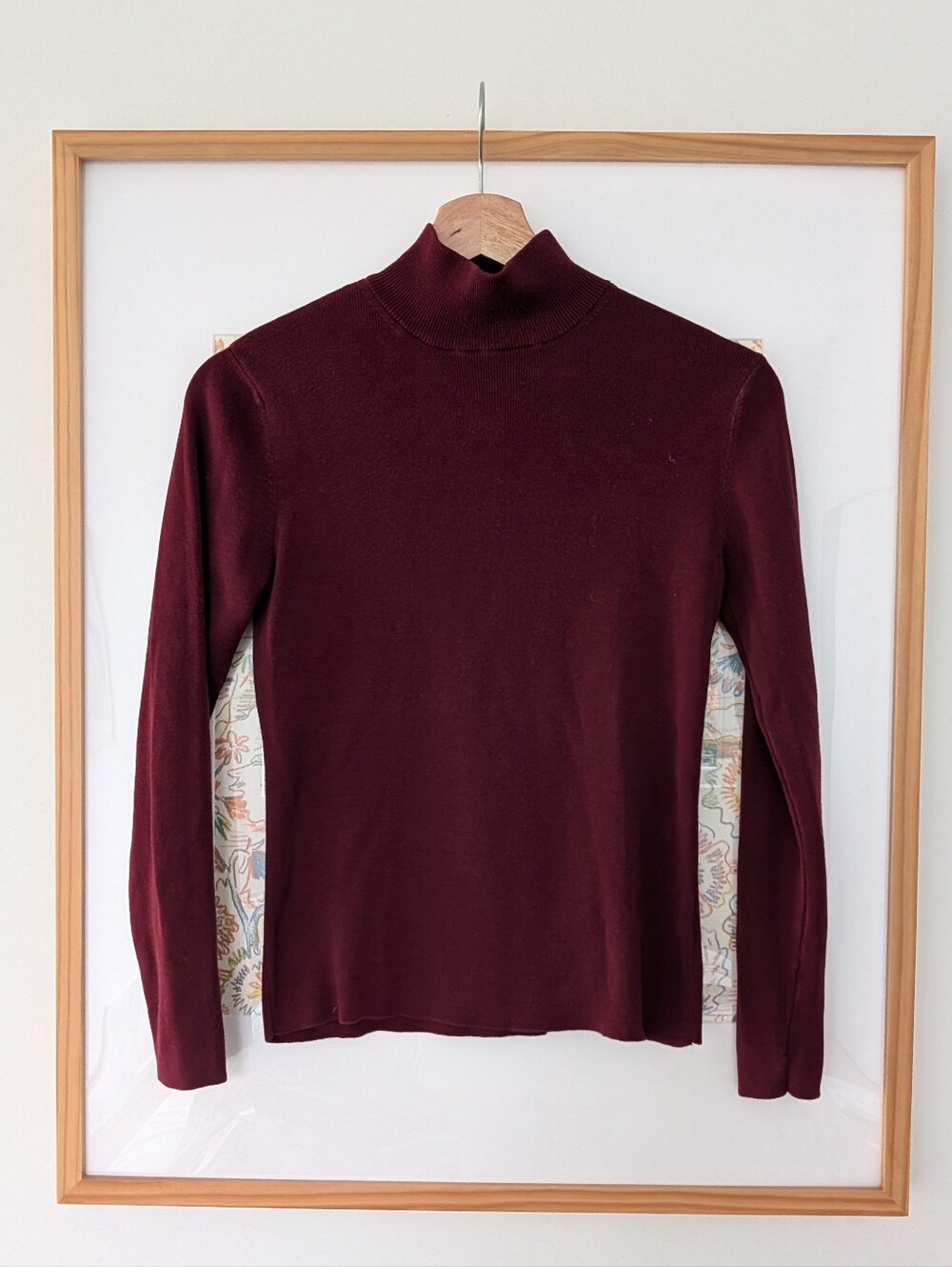 Burgundy Silk Cotton Mock Neck Sweater Shirt